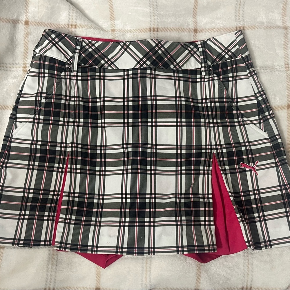 Puma Women's Black and Pink Plaid Skater Skirt